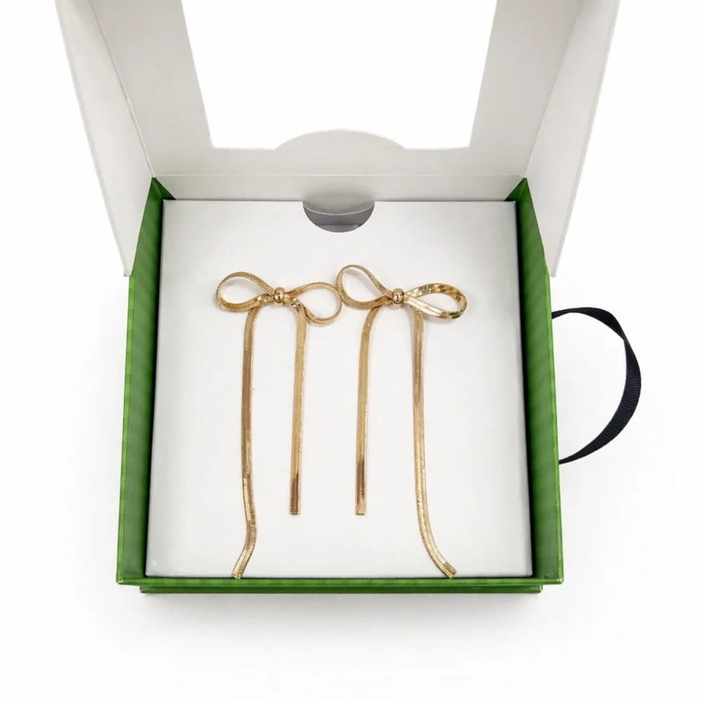 Kate Spade Bow Drop Dangle Earrings NWT Gold Tone